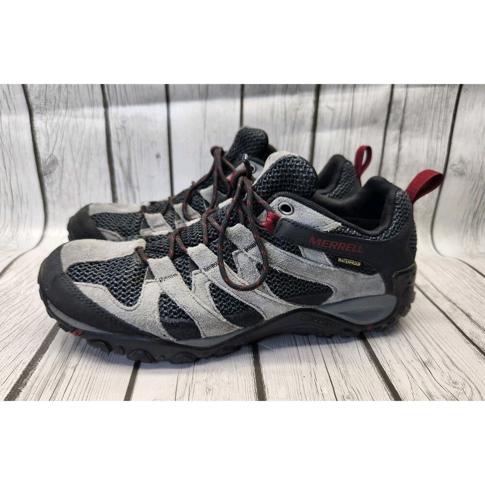 Merrell Alverstone Mens 11 J84279 Waterproof Hiking Shoes Gray Castlerock Red